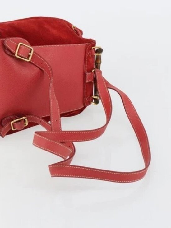 GUCCI Bamboo Backpack Suede Red Gold 003 1956 0030 Auth 179385 main image 7